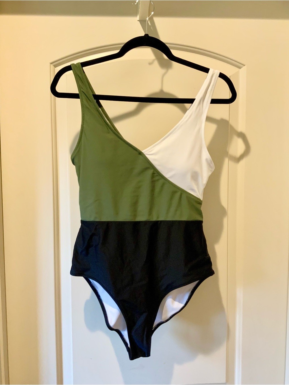 Colorblock  One-Piece Swimsuit - Olive/White/Black
